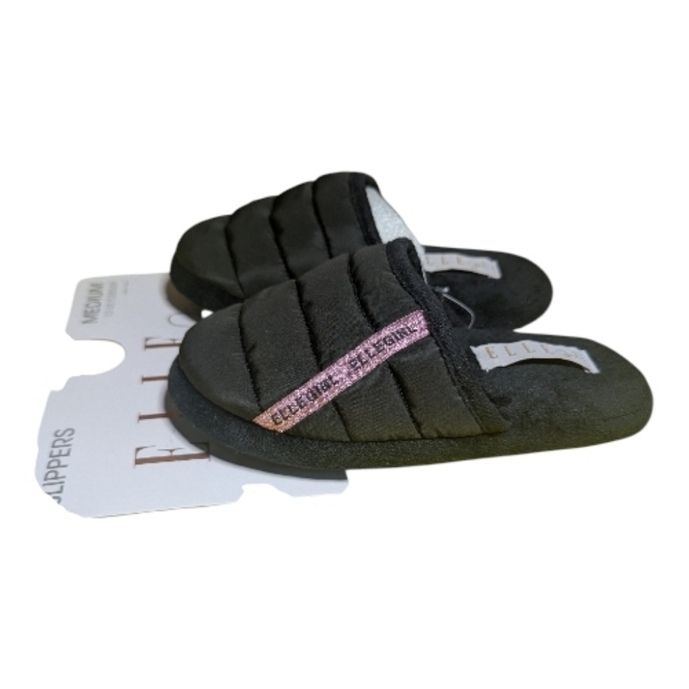 Elle Girl Toddler Slippers Sz 12 Black Slip On